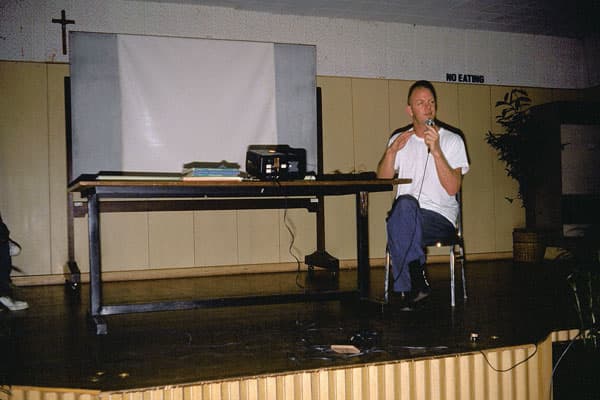 Neil giving lecture during residency at Art Lab, Manila